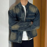 AIDASE  -  Spring Autumn New Men's Tide Punk Short Denim Jackets Loose Large Pockets Stand Collar Casual Zipper Top Trendy Coat aidase-shop