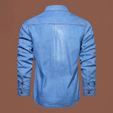 AIDASE  -  100% Cotton Good Qulaity M-5XL Large Size Denim Shirt Men Spring Fall Fashion Solid Color Long Sleeve Multi-pocket Slim Fit Tops aidase-shop