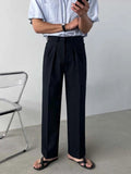 AIDASE  -  Trendy Straight Leg Loose Fit Casual Pants for Men Spring Summer New Arrival Korean Sle Pure Color Thin Double Pleat Long Pant aidase-shop