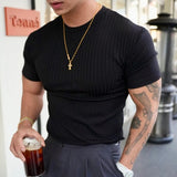 AIDASE  -  Fashion Solid Color Ribbed Slim T Shirts Men's Streetwear Classic Simple Crew Neck Short Sleeve Tees Summer Leisure Men Clothes aidase-shop