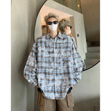 Aidase Men Shirt Plaid Tie-dye Long Sleeve Mens Casual Loose Shirt Autumn High Quality Oversized Male Checked Shirt Red/Blue/Gray