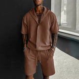 AIDASE  -  Stylish Mens Solid Color Two Piece Sets Summer Short Sleeve Hoodies And Shorts Outfits Men Fashionable Loose Hooded Tops Suits aidase-shop