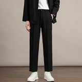 AIDASE  -  Men's High Waist Pleated Straight Suit Pants Draped Ankle Length Casual Dress Trousers Black aidase-shop
