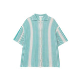 AIDASE  -  American Hollow Out Men's Shirt Contrast Color Retro Striped Top Summer Casual Fashion Male Short Sleeved Top aidase-shop