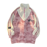 Aidase New Men Hoodie Harajuku Oversized Tie-dye Distressed Half Zip Up Sweatshirt Unisex Casual Long Sleeve Patchwork Sweatshirts aidase-shop