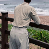 AIDASE  -  Spring Autumn Fashion Men's Polo Shirts Knitted Long Sleeve Button-up Polo Neck Tops Vintage Solid Color Mens Pullover Tops aidase-shop