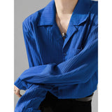 Aidase Solid Notched Neck Texture Shirt Sunscreen Blue White Spring Summer Long Sleeve Pocket Men Blouse' aidase-shop