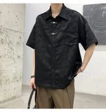AIDASE  -  New Chinese Style Men Shirt Summer Niche Jacquard Metal Buckle Decoration Casual Short Sleeve Lapel Male Tops aidase-shop