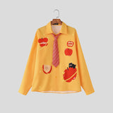 AIDASE  -  Men Shirt Printing Lapel Long Sleeve Button Loose Men Clothing With Plaid Tie Streetwear Korean Style Fashion Tops aidase-shop