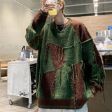 Aidase Baggy Sweaters Men Ripped Spliced Japanese Style Retro High Street Handsome Teenagers Youthful Vitality All-match Slouchy Autumn aidase-shop
