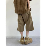 AIDASE  -  Summer Vintage Artistic Lazy Style Pleated Casual Pants Loose Big Pocket Men's Women's College Style Seven-Five Pants Trendy aidase-shop