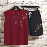 AIDASE  -  Men Summer Chinese Style Bamboo Leaf Sleeveless Vest Set Top Outfit National Trend Design aidase-shop