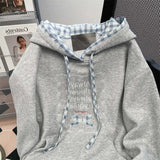 AIDASE  -  American Style Patchwork Women Hooded Sweatshirt Spring Autumn Letter Bow Embroidery Loose Pullovers Lady Hoodies aidase-shop