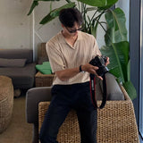 AIDASE  -  Men's Clothing Light Luxury Knitted Polo Shirt Casual Stripe V-Neck Solid Color Short Sleeve T-Shirt Breathable Fashion Knitwear aidase-shop