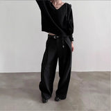 AIDASE  -  Men's Black Wide Leg Pants Double Pleated Design Casual Business Trousers with Drape Effect Loose Straight Leg Streetwear Pants aidase-shop