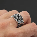 AIDASE  -  Retro Mongolian Flower Pattern Ring For Men Women Silver Color Gothic Adjustable Ring Handmade Unisex Jewelry Accessories Gift aidase-shop