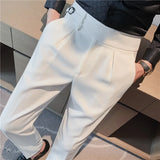 Men British Style Suits Pants New Male Solid High Waist Trousers High Quality Men Formal Slim Fit Business Casual Suit Pants aidase-shop
