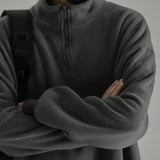 Aidase Sweatshirts for Man Top Hoodieless Men's Clothing Solid Pullover Fleeced Half Zip Sweat Shirt Funny Harajuku Fashion Autumn Emo aidase-shop