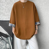 AIDASE  -  Spring Summer Men's Ice Silk T-shirts Women Oversized Plaid T-shirt Korean Style Casual Seven sleeves T-Shirt Male aidase-shop