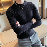 Aidase Fashion Slim Fit Turtleneck Knitted Sweater Men Slim Fit Clothing Autumn New Casual Stripe Pullovers All-match Warm Tops aidase-shop