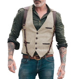 Aidase Herringbone Men's Vests Men Brown Waistcoat Vest Man Steampunk Jacket Striped Tweed V-neck Slim Fit Gilet Wedding Clothing aidase-shop