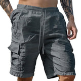 AIDASE  -  cotton and linen tooling shorts, drawstring elastic waist, multi-pocket breathable five-point casual pants aidase-shop