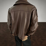 AIDASE  -  Men's PU Leather Jacket 2025 Autumn New Lychee Pattern Double Layer Collar Design Long Sleeve Fashion Male Coats 21E7549 aidase-shop
