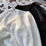 AIDASE  -  Autumn Men's V-neck Long Sleeve T-shirts New Solid Color Jacquard Waffle Pullover Tops High Street Fashion Breathable Tee Shirts aidase-shop