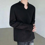 AIDASE  -  Men's T-shirt Solid Color Casual Male Pullover Long Sleeve Tops Stylish Loose Clothing Korean Style New Summer aidase-shop