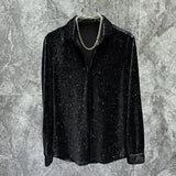 Aidase Men Gold Velvet Shiny Long-Sleeve Casual Shirt Autumn Genderless Fashion Youth Personality Slim Nightclub Performance Top Unisex aidase-shop