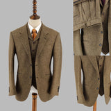 Aidase Herringbone Men Suit Tailor-Made 3 Pieces Blazer Vest Pants Tuxedo Single Breasted Fashion Business Wedding Groom Prom Tailored