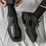 58.1Aidase New Men Square Toe Patent Black White Leather Loafers Male Platform Dress Shoes Vintage Chunky Heel Party Shoes Men Formal Shoes aidase-shop