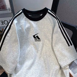 Aidase 2024 Summer American Men and Women Fashion Letter Print Stripe Short sleeved Couple High end Design Loose Casual T-shirt Top