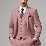 Aidase Fashion Dusty Pink Men's Suits Eelgant Groom Male Clothing Formal Single Breasted Notch Lapel 3 Piece Jacket Pants Vest Blazer