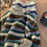 36.18Aidase Winter Korean Striped Contrast Sweater for Men in Autumn and Winter, Retro Personality Street Couple Y2K Pullover Sweater Top aidase-shop