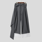 AIDASE  -  Men Pants Lace Patchwork Button Casual Wide Leg Trousers Men With Belt Streetwear Loose Fashion Male Long Pants aidase-shop