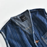 AIDASE  -  Washed Sleeveless Denim Vest Men Multi Pocket Workwear Gilet Loose Casual Jean Waistcoat Daily Outdoor Layering Outer Coat aidase-shop