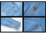 AIDASE  -  100% Cotton Good Qulaity M-5XL Large Size Denim Shirt Men Spring Fall Fashion Solid Color Long Sleeve Multi-pocket Slim Fit Tops aidase-shop