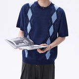 AIDASE  -  Men's Fashion Graphic Print Knit T Shirts Spring Summer Casual O Neck Short Sleeve T-shirt Vintage Mens Knitting Pullover aidase-shop