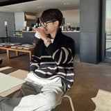 Autumn Men's Luxury Knitted Patchwork Pullovers Sweater Korean Turtleneck Zipper Long Sleeve Loose Stylish Texture M-3XL aidase-shop