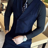 AIDASE  -  Spring Autumn Men's Double-breasted Suit Collar British Retro Business Casual Solid Color Slim Fashion Trendy Vest aidase-shop