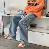 Aidase American Retro Star Embroidery Jeans Men's Baggy Hip Hop Fashion Denim Pants New Casual Y2K Streetwear Straight Trouser
