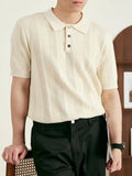 AIDASE  -  Summer Casual Buttoned Polo Neck Knit Top Men Vintage Crochet Knitted Polo Shirt Stylish Mens Short Sleeve Slim Polo Shirts aidase-shop