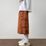AIDASE  -  Japanese Fashion Multi-pocket Cargo Shorts Men Korean Style Trendy Summer Casual Loose Washed Straight Cropped Pants Aesthetic aidase-shop