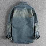 AIDASE  -  Mens Casual Vintage Denim Shirt Distressed Washed Jean Shirt Long Sleeve Button Down Clothes with Pockets aidase-shop