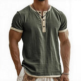 AIDASE  -  Summer New Men's Cotton Linen Shirt Casual Contrast Trim Short Sleeve Top Breathable Comfort Slim Fit Sports Casual Shirt aidase-shop