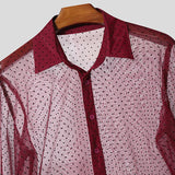 AIDASE  -  Men Shirt Polka Dot Printing Lapel Long Sleeve Button Men Clothing Mesh See Through Loose Fashion Male Shirts Streetwear aidase-shop