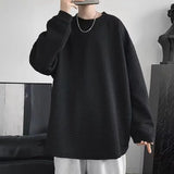Korean Men Sweatshirts Hip Hop Solid Color Basic O Neck Oversized Pullovers  Autumn Fashion Casual Long Sleeve Tops aidase-shop