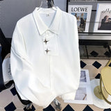 Aidase  Metal Zipper Design Shirt Autumn New Fashion Loose Trendy Dark Series High-End Drape Irregular Long-Sleeved White Shirt For Men
