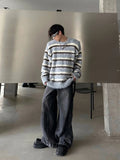 AIDASE  -  Men's Clothing Mohair Black And White Striped Design Plush Sweater Autumn And Winter Knitwear Top pullover pull homme hiver aidase-shop